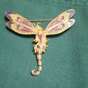 Kirks Folly Gold and Purple Dragonfly Brooch